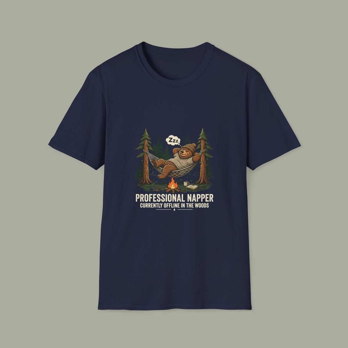 Professional Napper T-Shirt — "Currently Offline In The Woods" Camping Tee