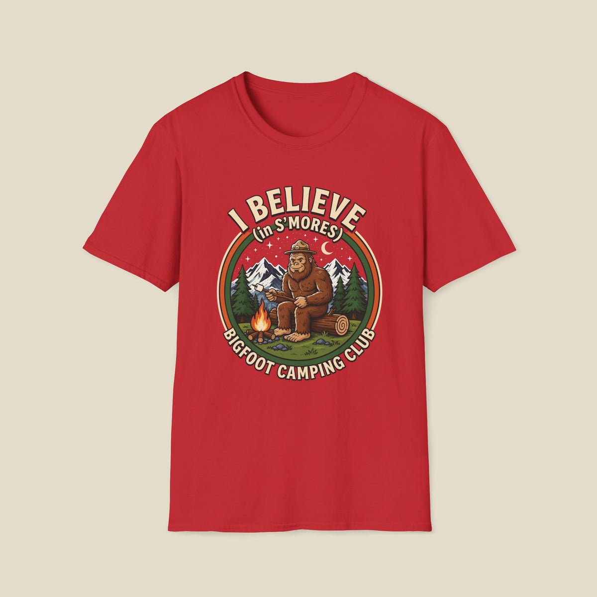 Bigfoot Camping Club T-Shirt – "I Believe in S'mores" Vintage Campfire Tee