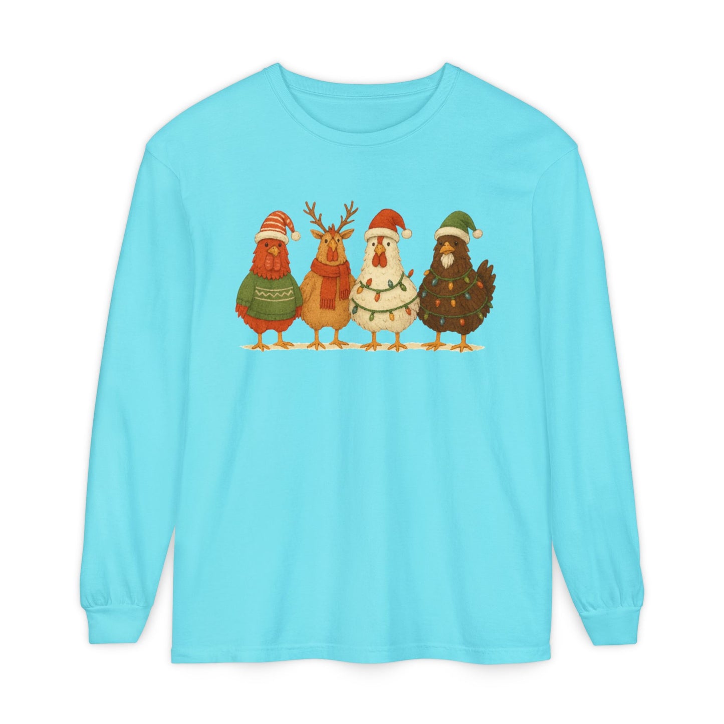 Christmas Birds Long Sleeve T-Shirt — Cute Holiday Chickens in Sweaters