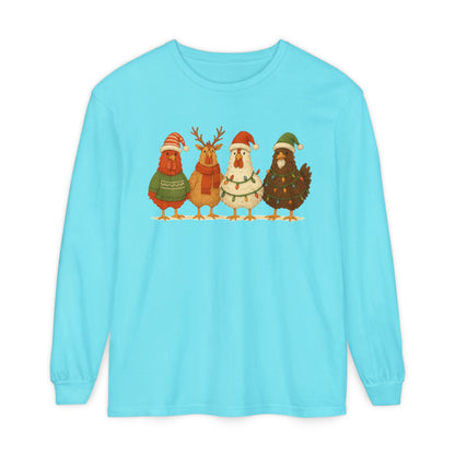 Christmas Birds Long Sleeve T-Shirt — Cute Holiday Chickens in Sweaters