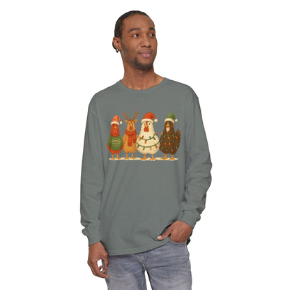 Christmas Birds Long Sleeve T-Shirt — Cute Holiday Chickens in Sweaters