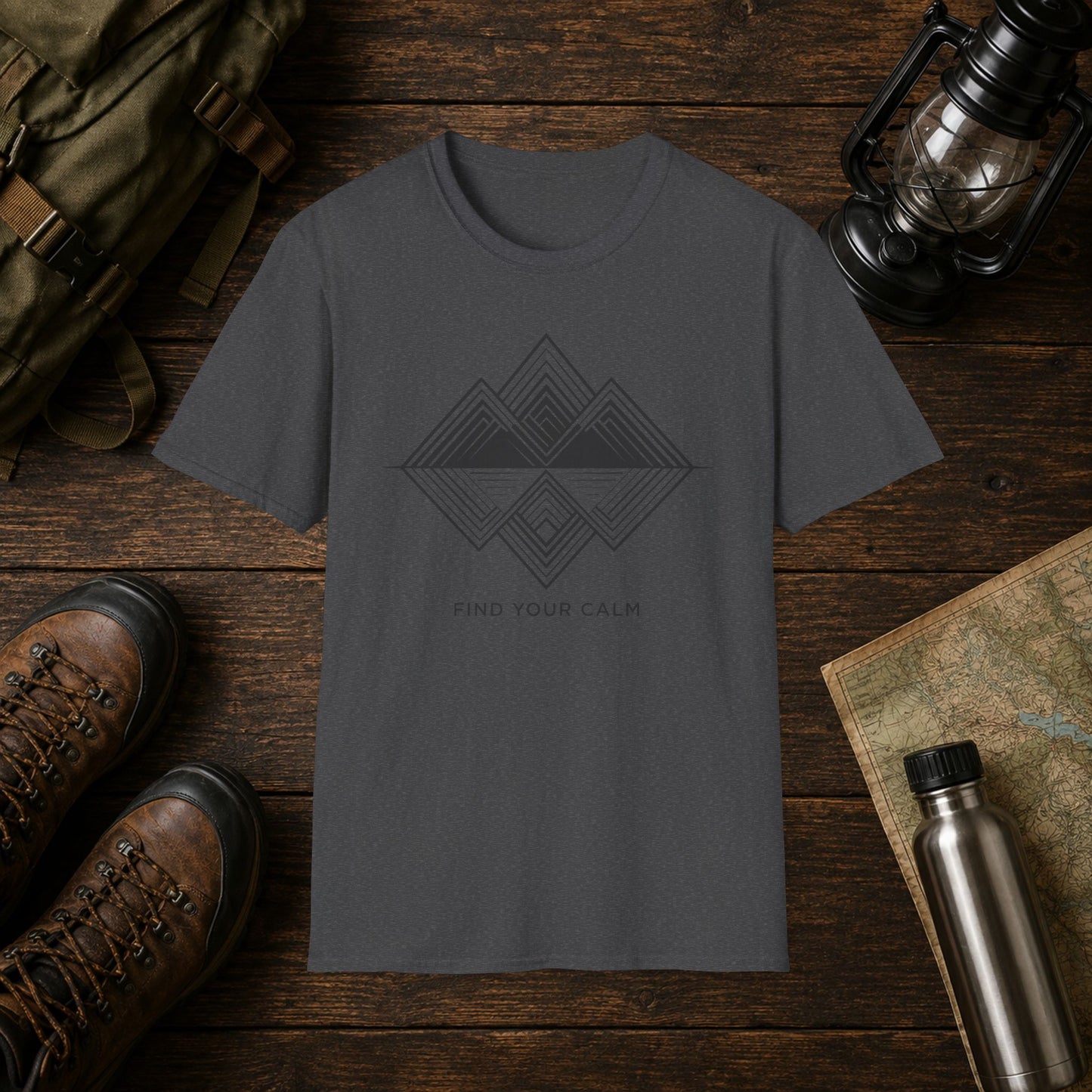 Calm Geometric Mountain Tee — "Find Your Calm" Graphic T-Shirt