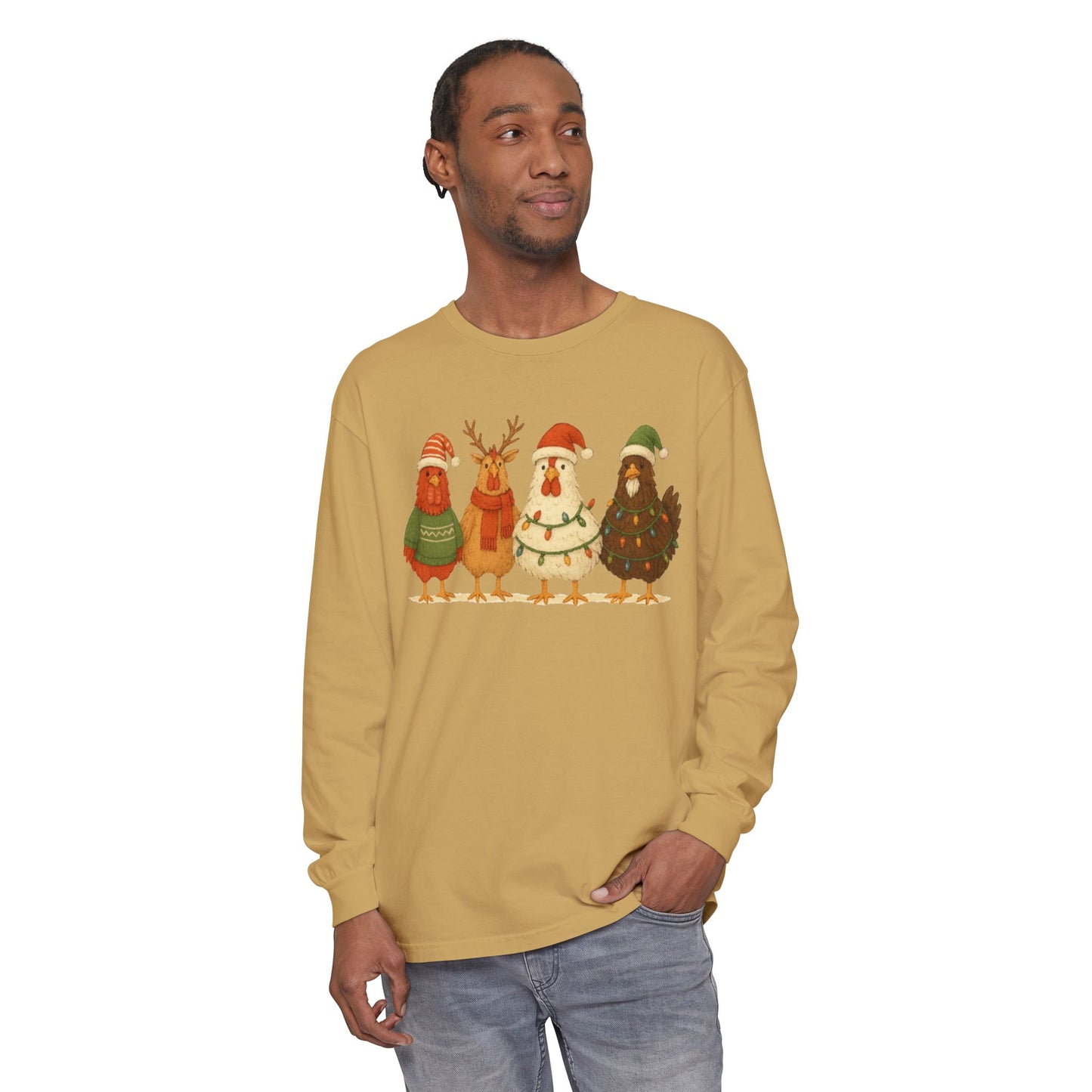Christmas Birds Long Sleeve T-Shirt — Cute Holiday Chickens in Sweaters