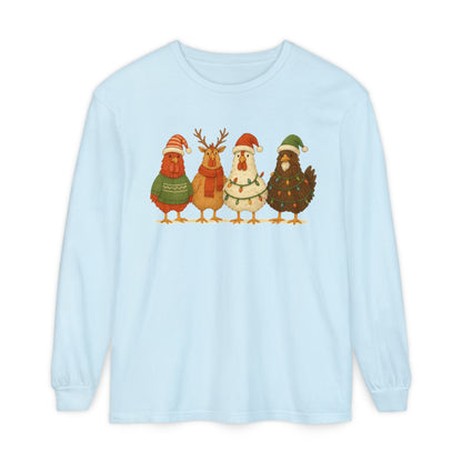 Christmas Birds Long Sleeve T-Shirt — Cute Holiday Chickens in Sweaters