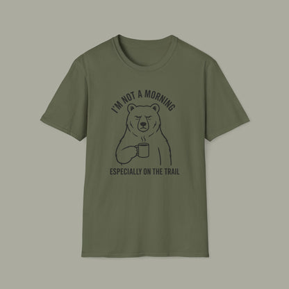 Bear Coffee T‑Shirt — "I'm Not a Morning, Especially on the Trail" Hiking Tee