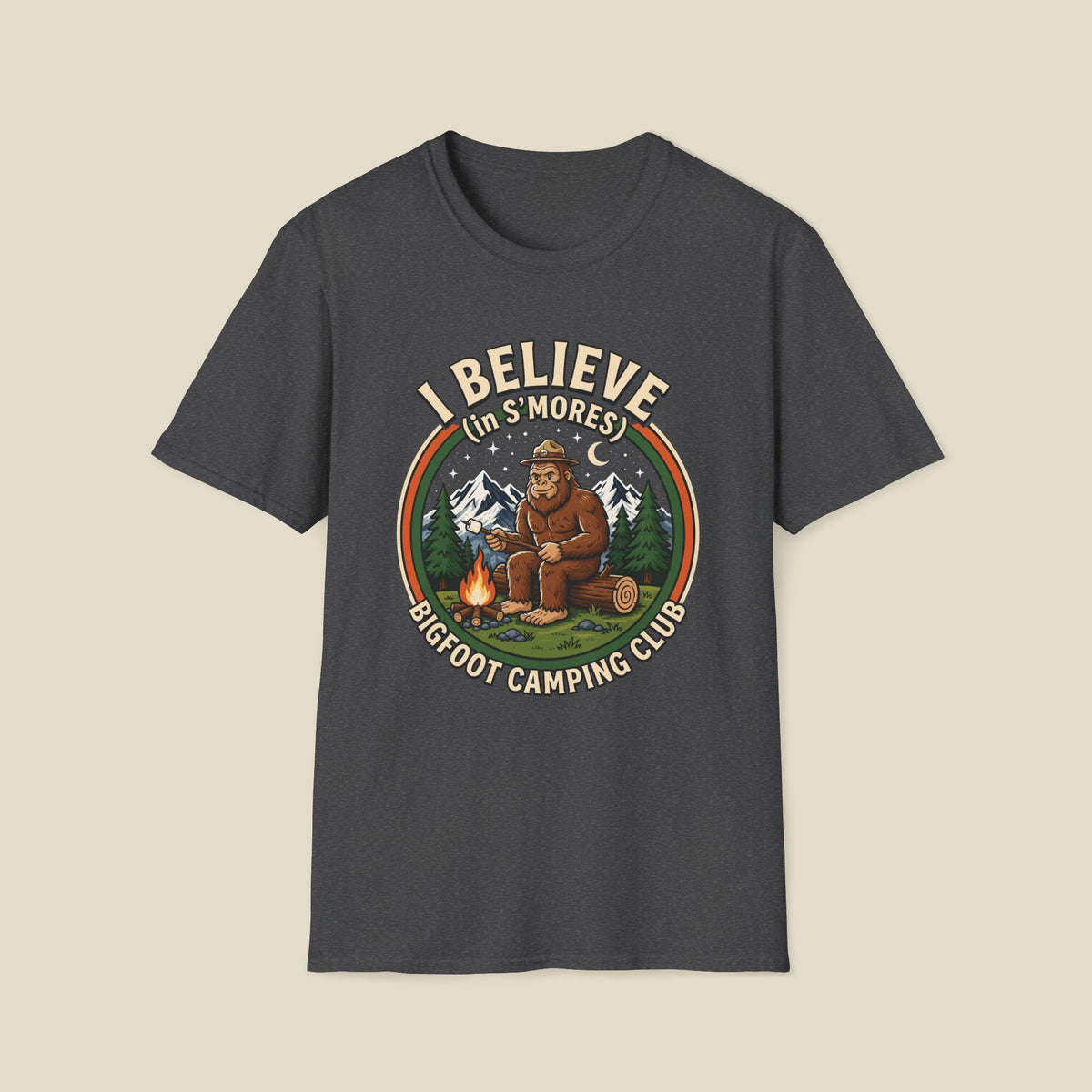 Bigfoot Camping Club T-Shirt – "I Believe in S'mores" Vintage Campfire Tee