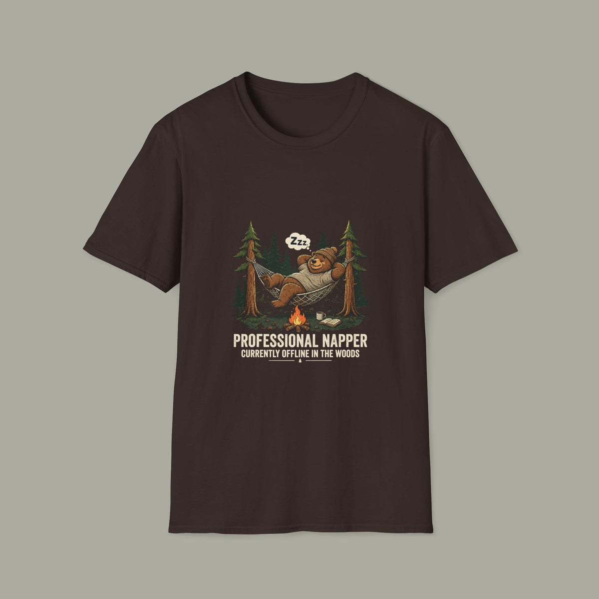 Professional Napper T-Shirt — "Currently Offline In The Woods" Camping Tee