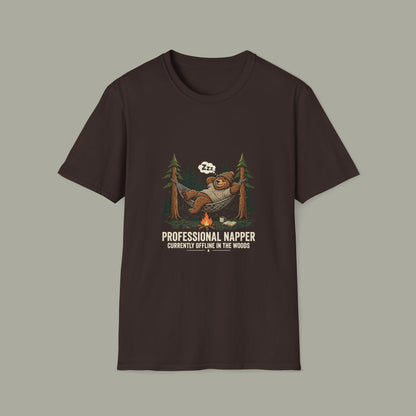Professional Napper T-Shirt — "Currently Offline In The Woods" Camping Tee