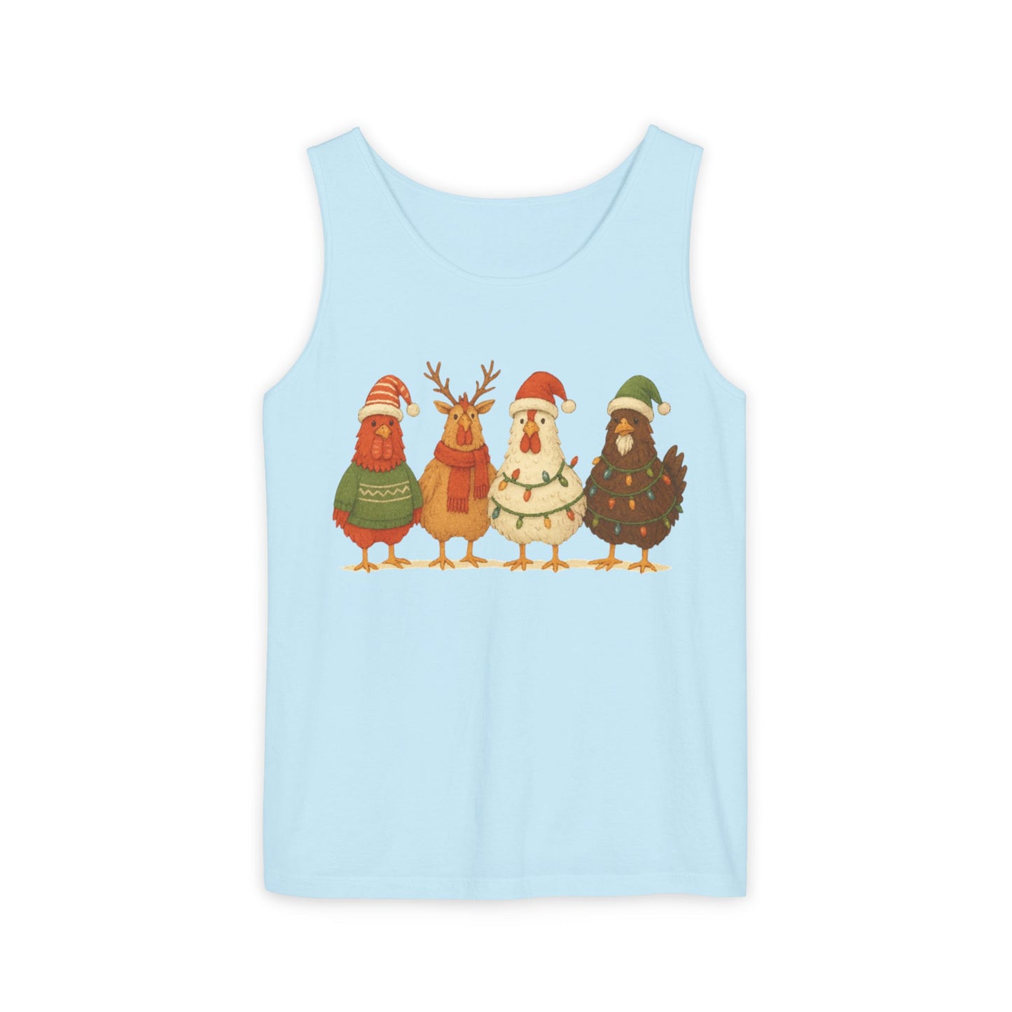 Holiday Bird Tank Top - Cute Christmas Chickens in Sweaters & Santa Hats