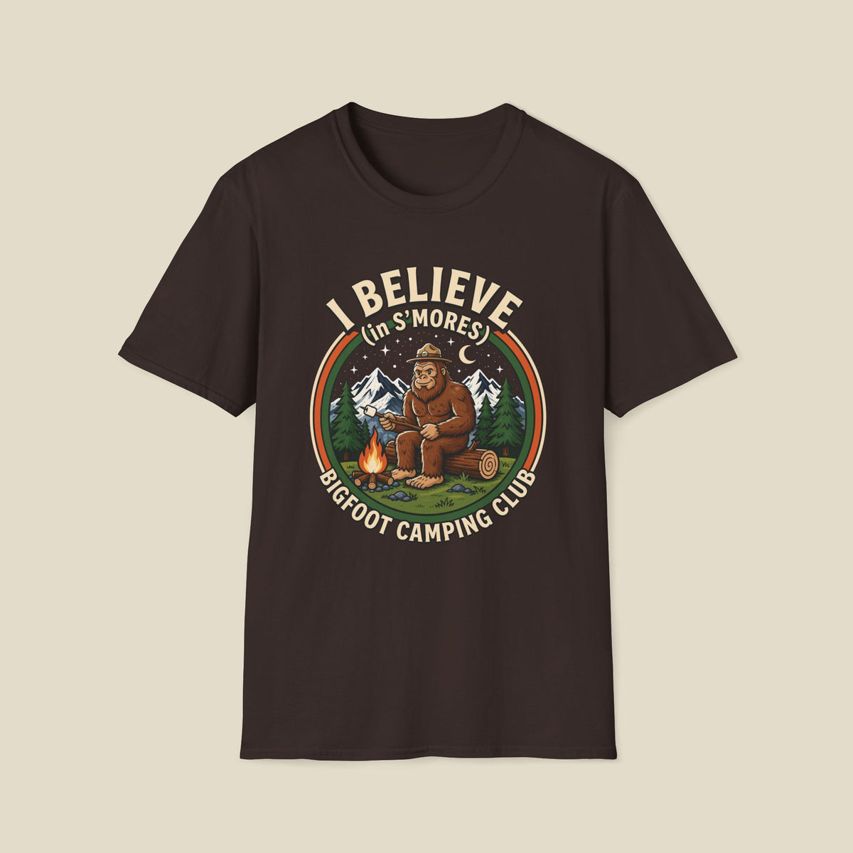 Bigfoot Camping Club T-Shirt – "I Believe in S'mores" Vintage Campfire Tee