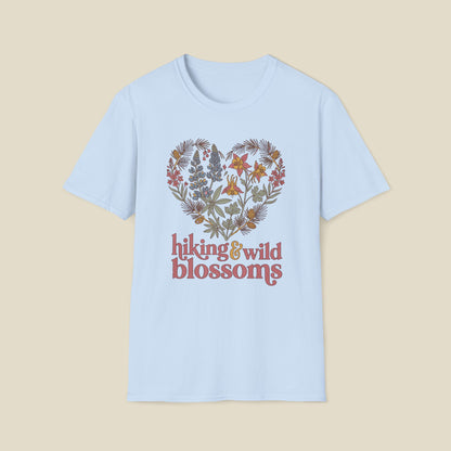 Hiking & Wild Blossoms T‑Shirt — Floral Heart Nature Tee for Hikers