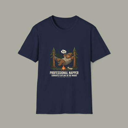 Professional Napper T-Shirt — "Currently Offline In The Woods" Camping Tee