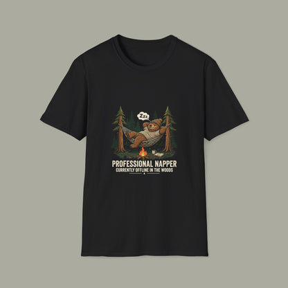 Professional Napper T-Shirt — "Currently Offline In The Woods" Camping Tee