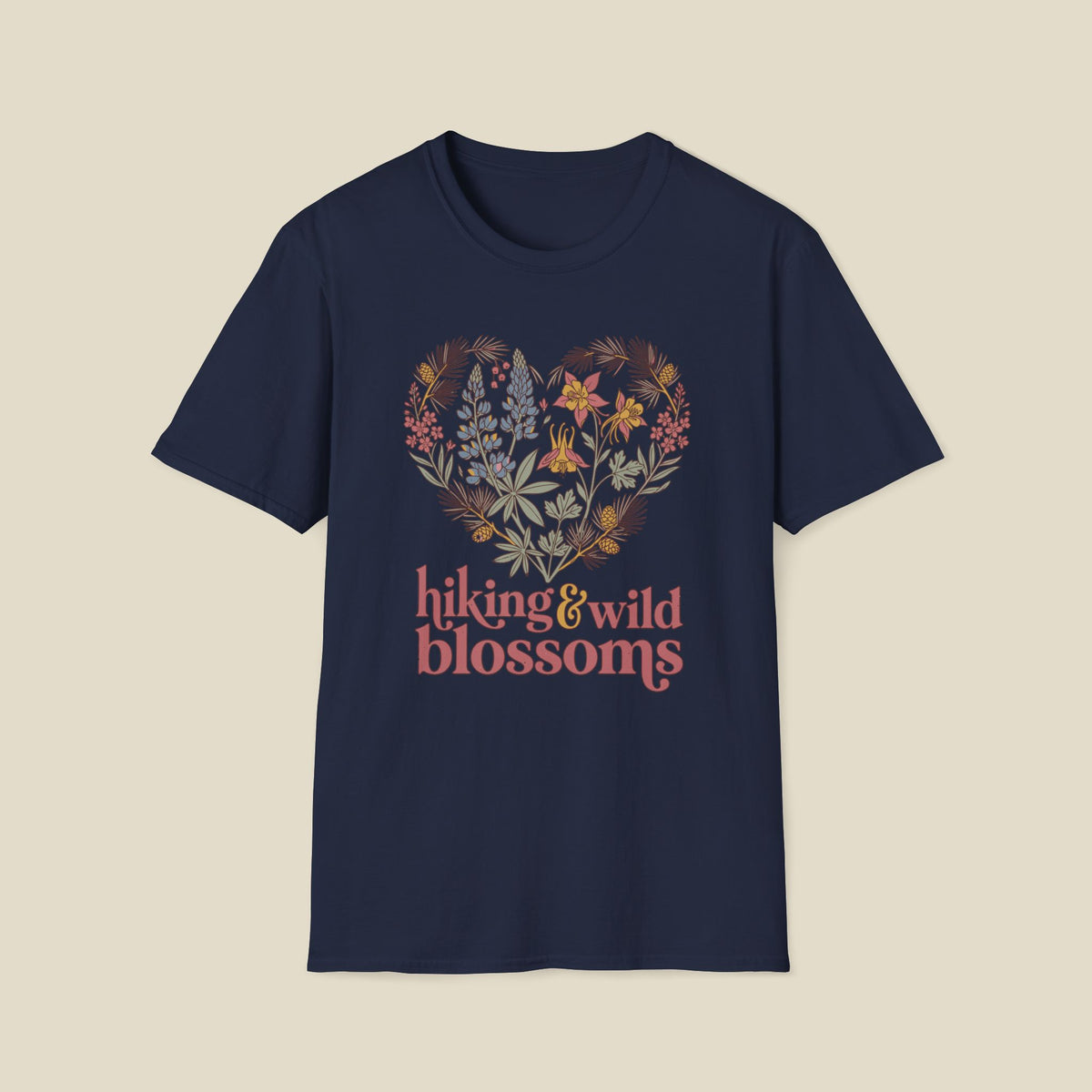 Hiking & Wild Blossoms T‑Shirt — Floral Heart Nature Tee for Hikers