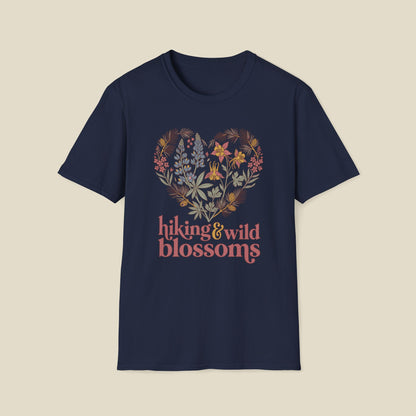 Hiking & Wild Blossoms T‑Shirt — Floral Heart Nature Tee for Hikers