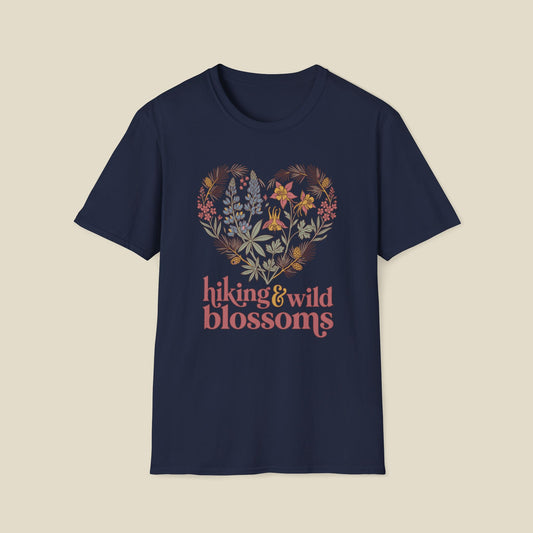 Hiking & Wild Blossoms T‑Shirt — Floral Heart Nature Tee for Hikers