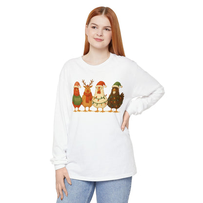 Christmas Birds Long Sleeve T-Shirt — Cute Holiday Chickens in Sweaters