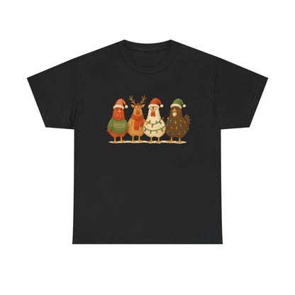 Christmas Chickens Holiday T‑Shirt — Festive Farmyard Birds in Santa Hats