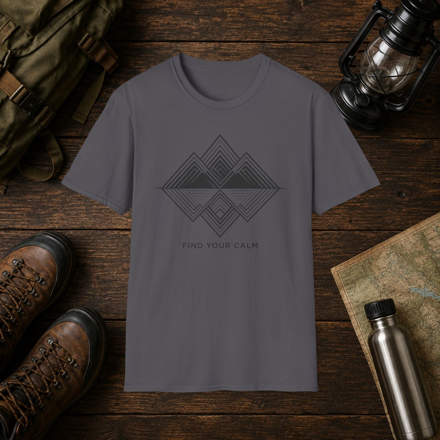 Calm Geometric Mountain Tee — "Find Your Calm" Graphic T-Shirt