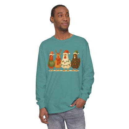Christmas Birds Long Sleeve T-Shirt — Cute Holiday Chickens in Sweaters
