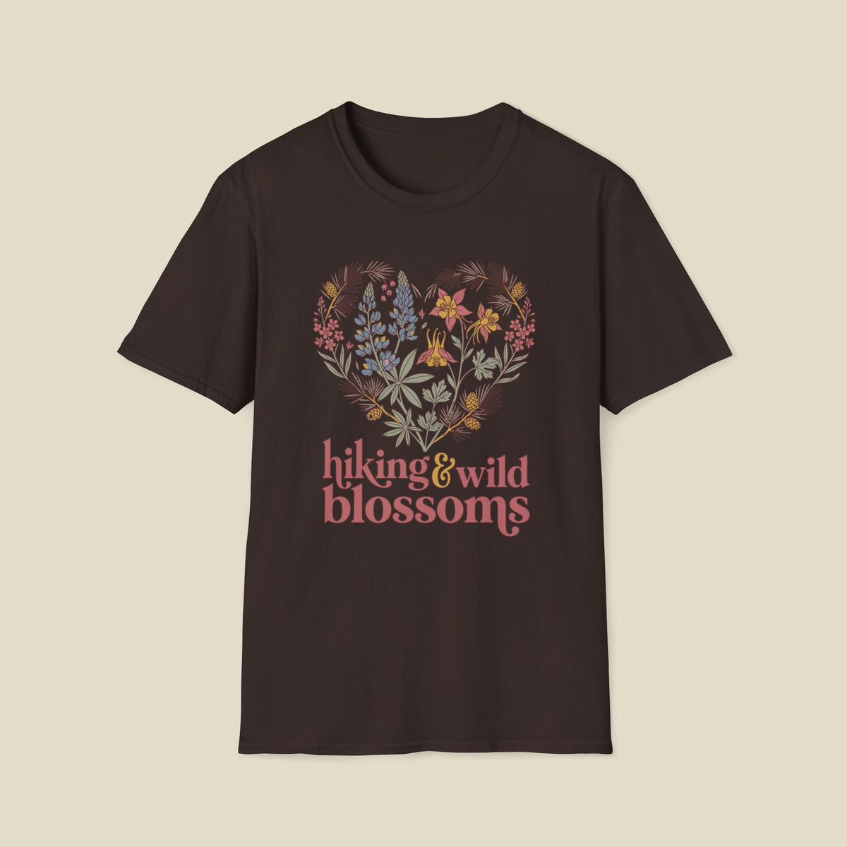 Hiking & Wild Blossoms T‑Shirt — Floral Heart Nature Tee for Hikers