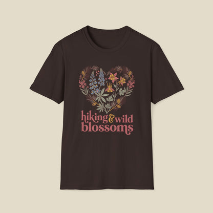 Hiking & Wild Blossoms T‑Shirt — Floral Heart Nature Tee for Hikers