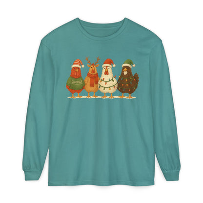 Christmas Birds Long Sleeve T-Shirt — Cute Holiday Chickens in Sweaters