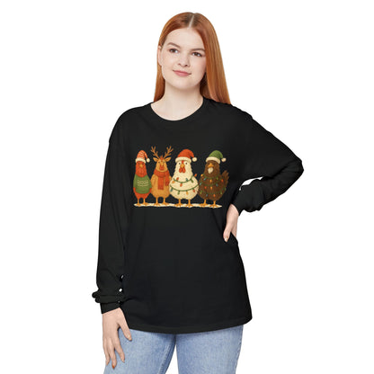 Christmas Birds Long Sleeve T-Shirt — Cute Holiday Chickens in Sweaters