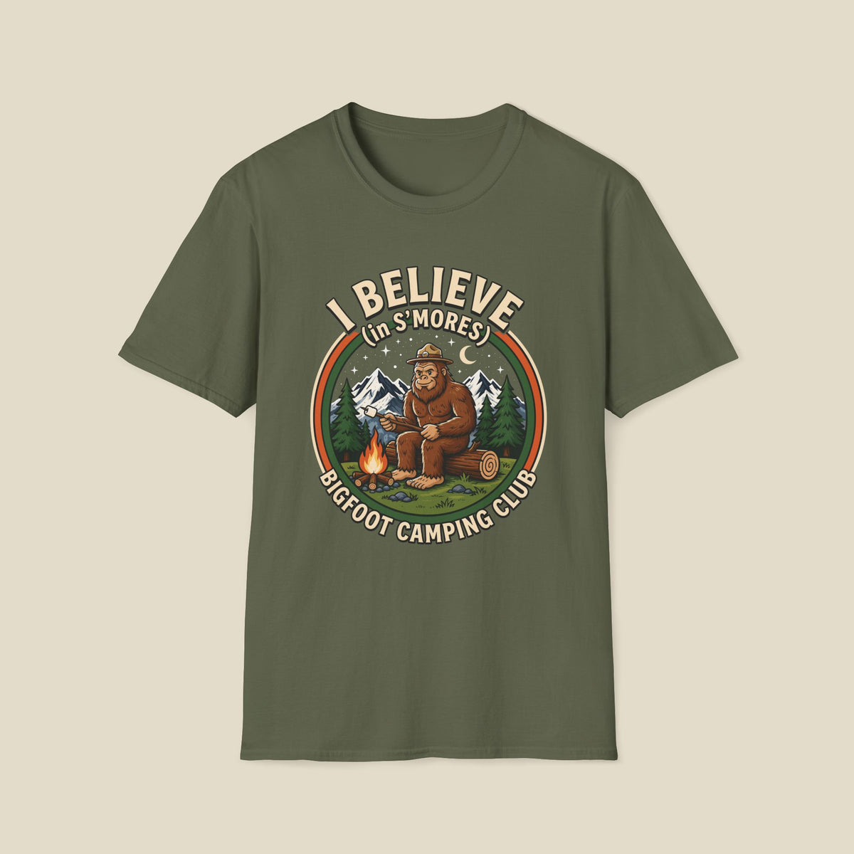 Bigfoot Camping Club T-Shirt – "I Believe in S'mores" Vintage Campfire Tee