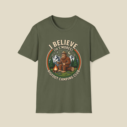 Bigfoot Camping Club T-Shirt – "I Believe in S'mores" Vintage Campfire Tee