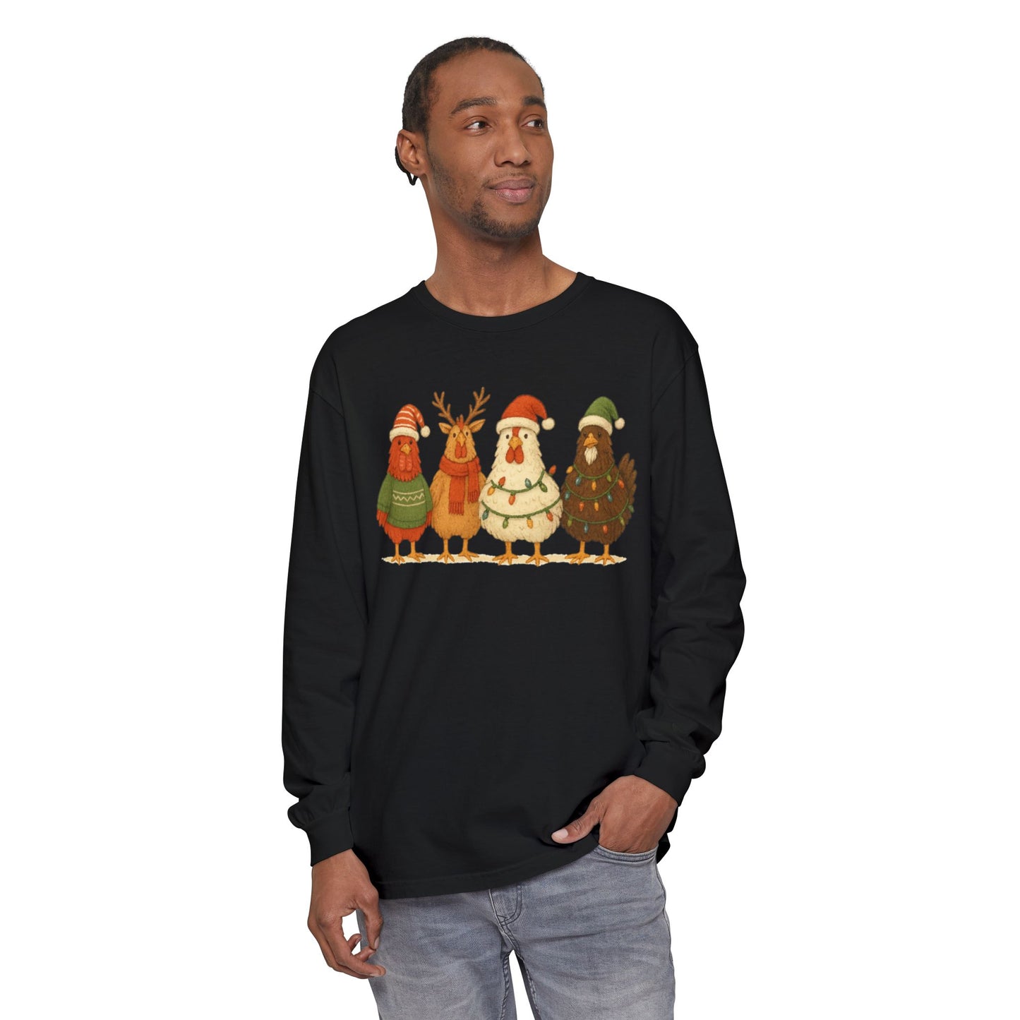 Christmas Birds Long Sleeve T-Shirt — Cute Holiday Chickens in Sweaters