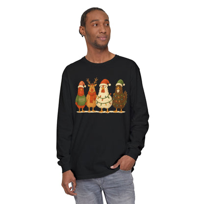 Christmas Birds Long Sleeve T-Shirt — Cute Holiday Chickens in Sweaters