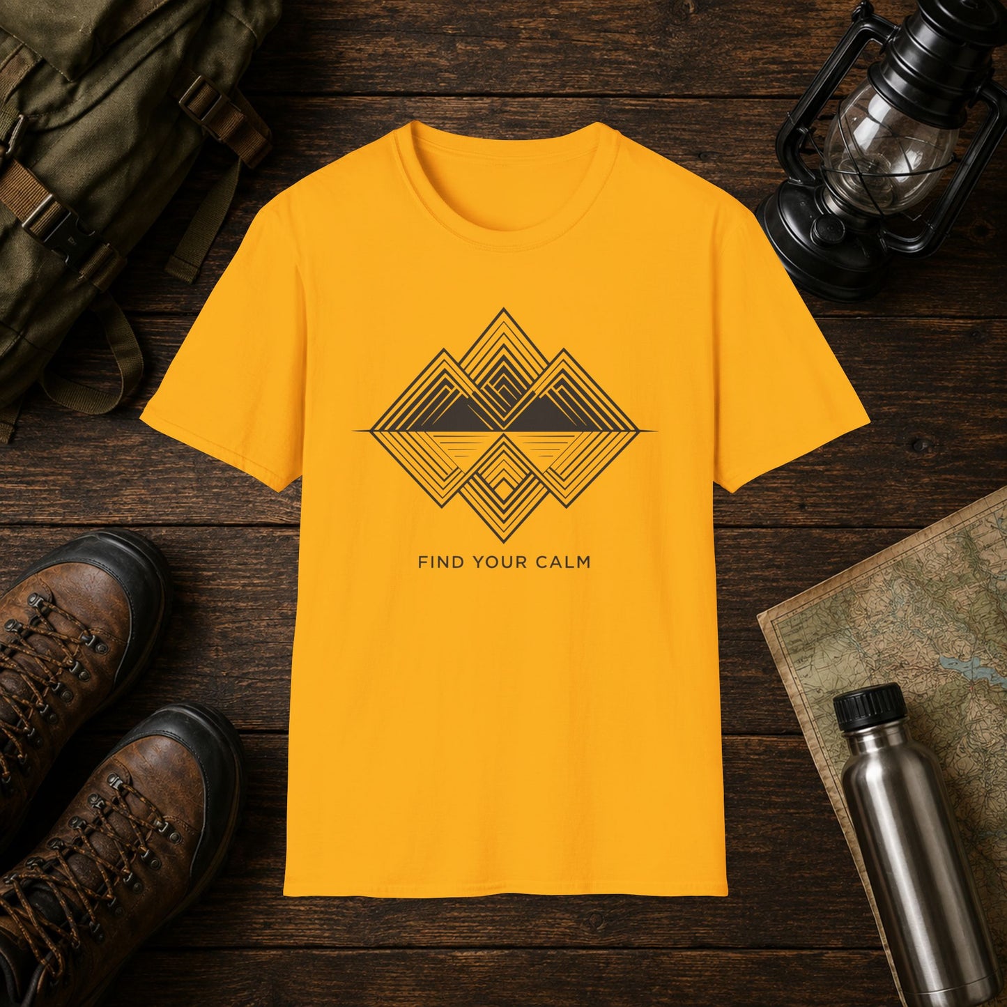 Calm Geometric Mountain Tee — "Find Your Calm" Graphic T-Shirt