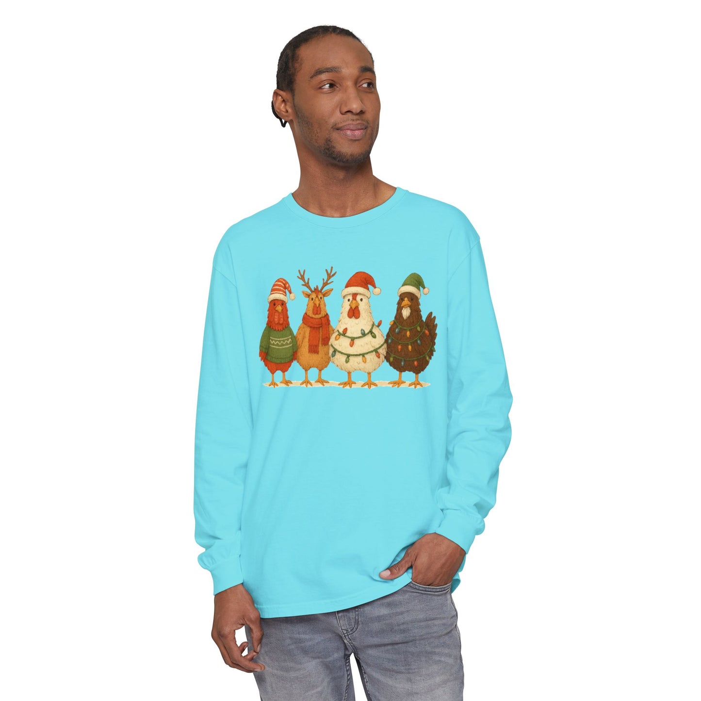 Christmas Birds Long Sleeve T-Shirt — Cute Holiday Chickens in Sweaters