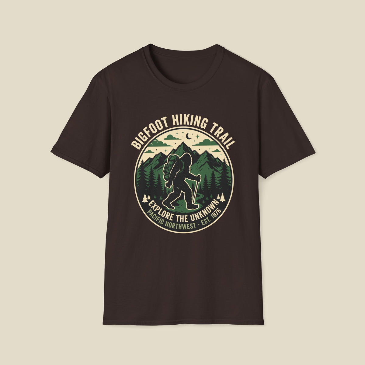 Bigfoot Hiking Trail T-Shirt — Explore the Unknown Outdoor Adventure Tee