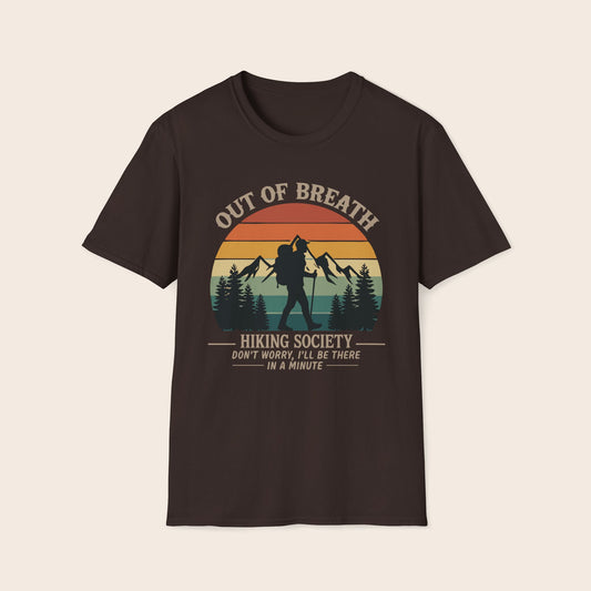 Out of Breath Hiking Society T-Shirt — Funny Retro Hiker Tee
