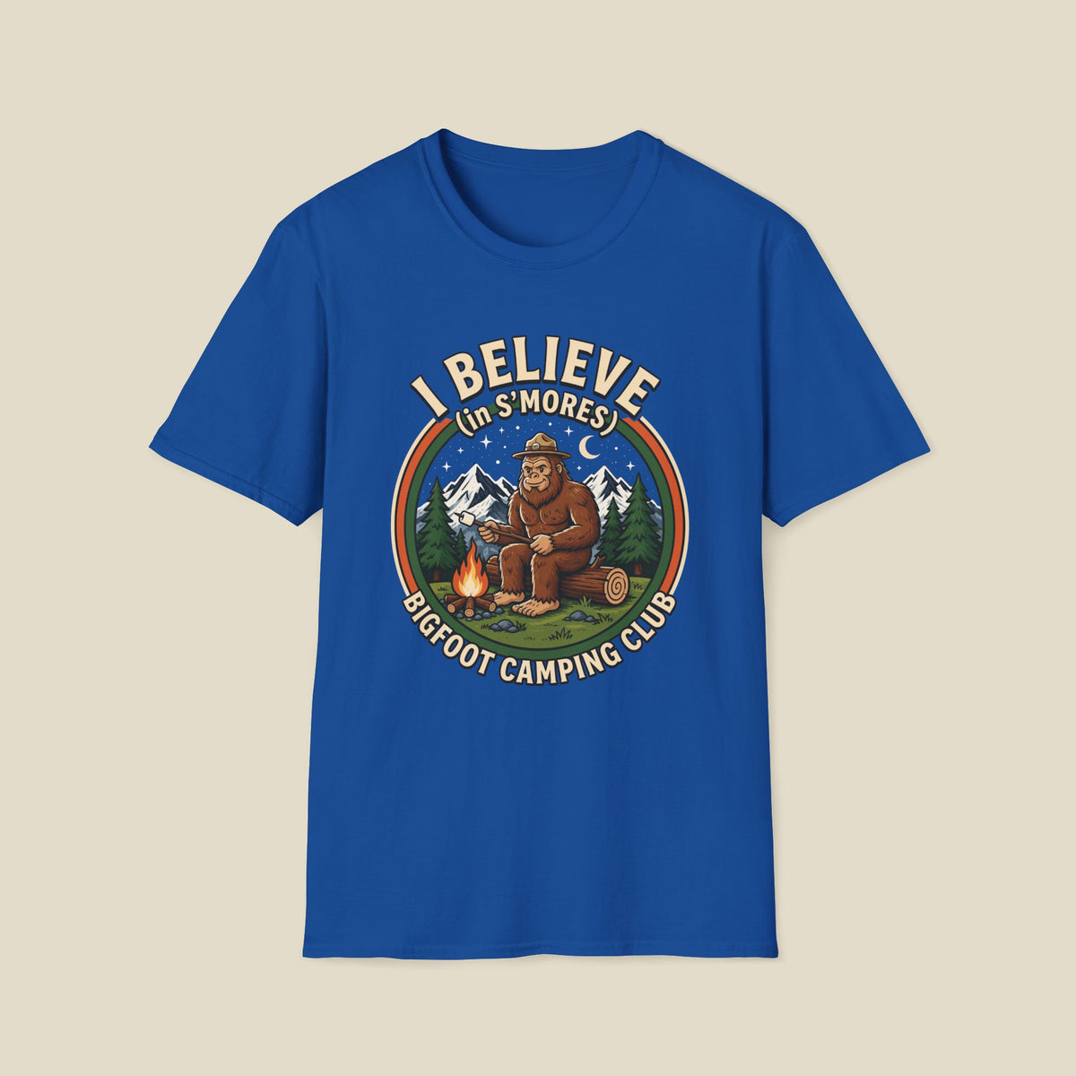 Bigfoot Camping Club T-Shirt – "I Believe in S'mores" Vintage Campfire Tee