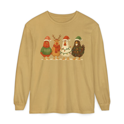 Christmas Birds Long Sleeve T-Shirt — Cute Holiday Chickens in Sweaters