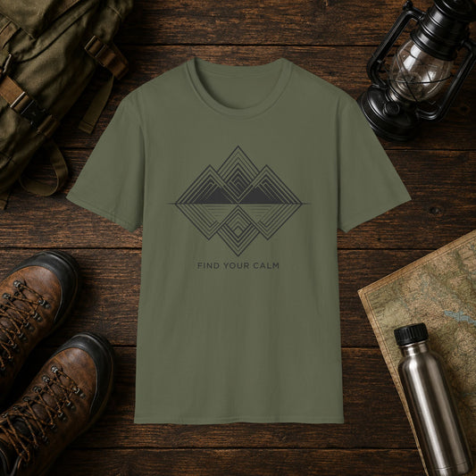 Calm Geometric Mountain Tee — "Find Your Calm" Graphic T-Shirt