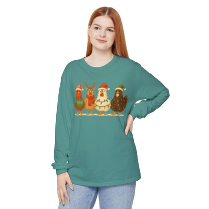 Christmas Birds Long Sleeve T-Shirt — Cute Holiday Chickens in Sweaters