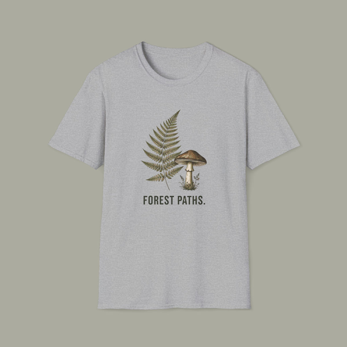 Forest Paths T-Shirt — Botanical Fern & Mushroom Nature Tee