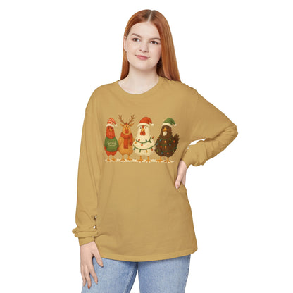 Christmas Birds Long Sleeve T-Shirt — Cute Holiday Chickens in Sweaters