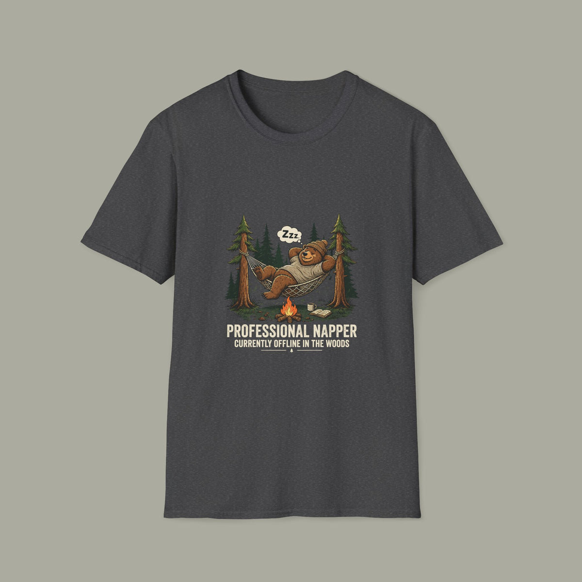 Professional Napper T-Shirt — "Currently Offline In The Woods" Camping Tee
