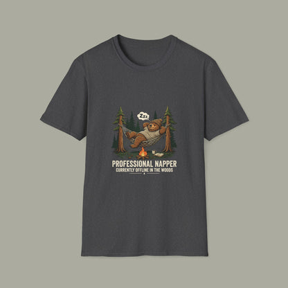 Professional Napper T-Shirt — "Currently Offline In The Woods" Camping Tee