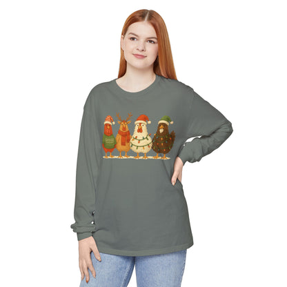Christmas Birds Long Sleeve T-Shirt — Cute Holiday Chickens in Sweaters