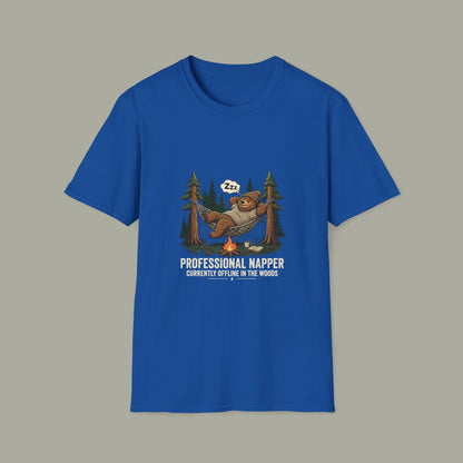 Professional Napper T-Shirt — "Currently Offline In The Woods" Camping Tee