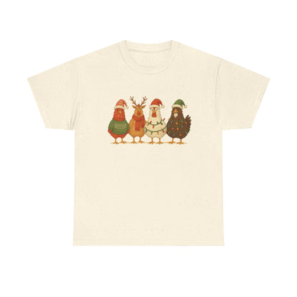 Christmas Chickens Holiday T‑Shirt — Festive Farmyard Birds in Santa Hats