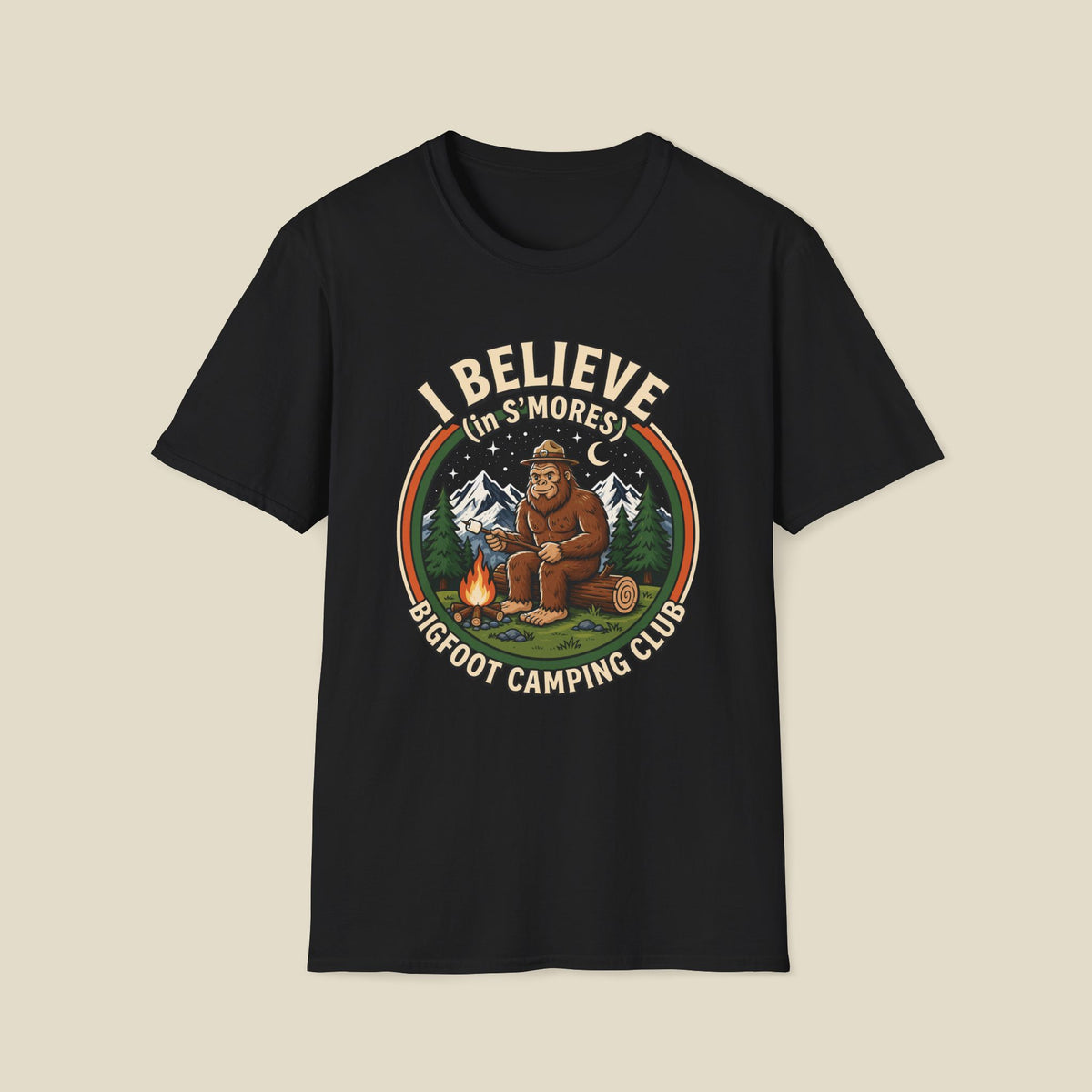 Bigfoot Camping Club T-Shirt – "I Believe in S'mores" Vintage Campfire Tee