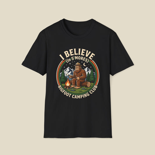 Bigfoot Camping Club T-Shirt – "I Believe in S'mores" Vintage Campfire Tee