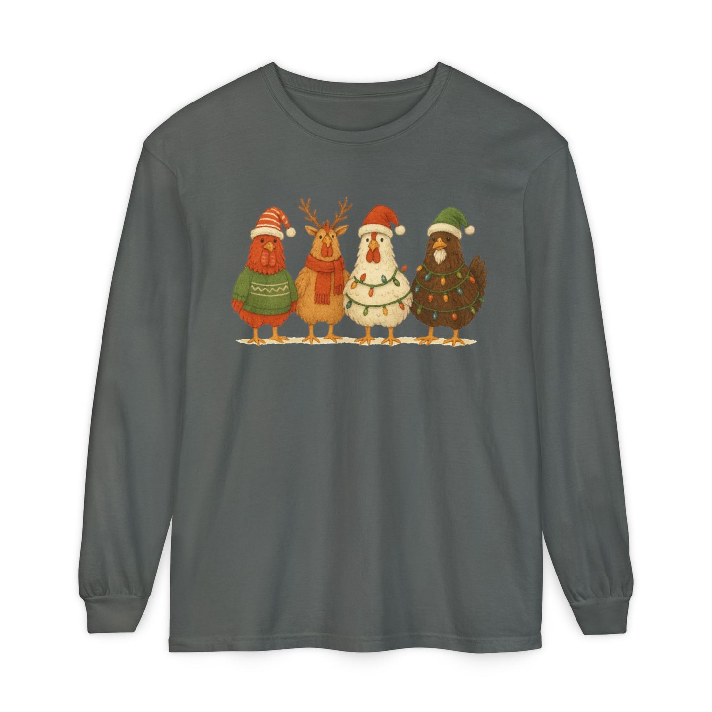 Christmas Birds Long Sleeve T-Shirt — Cute Holiday Chickens in Sweaters
